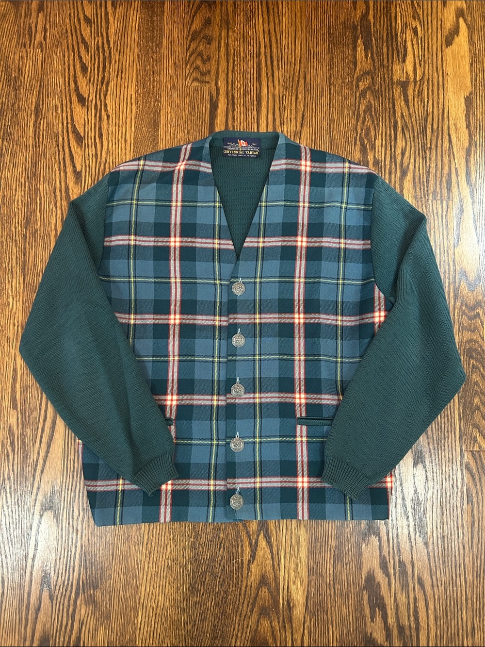 Vintage 60s Canadian Centennial Tartan Knit Cardigan Sweater